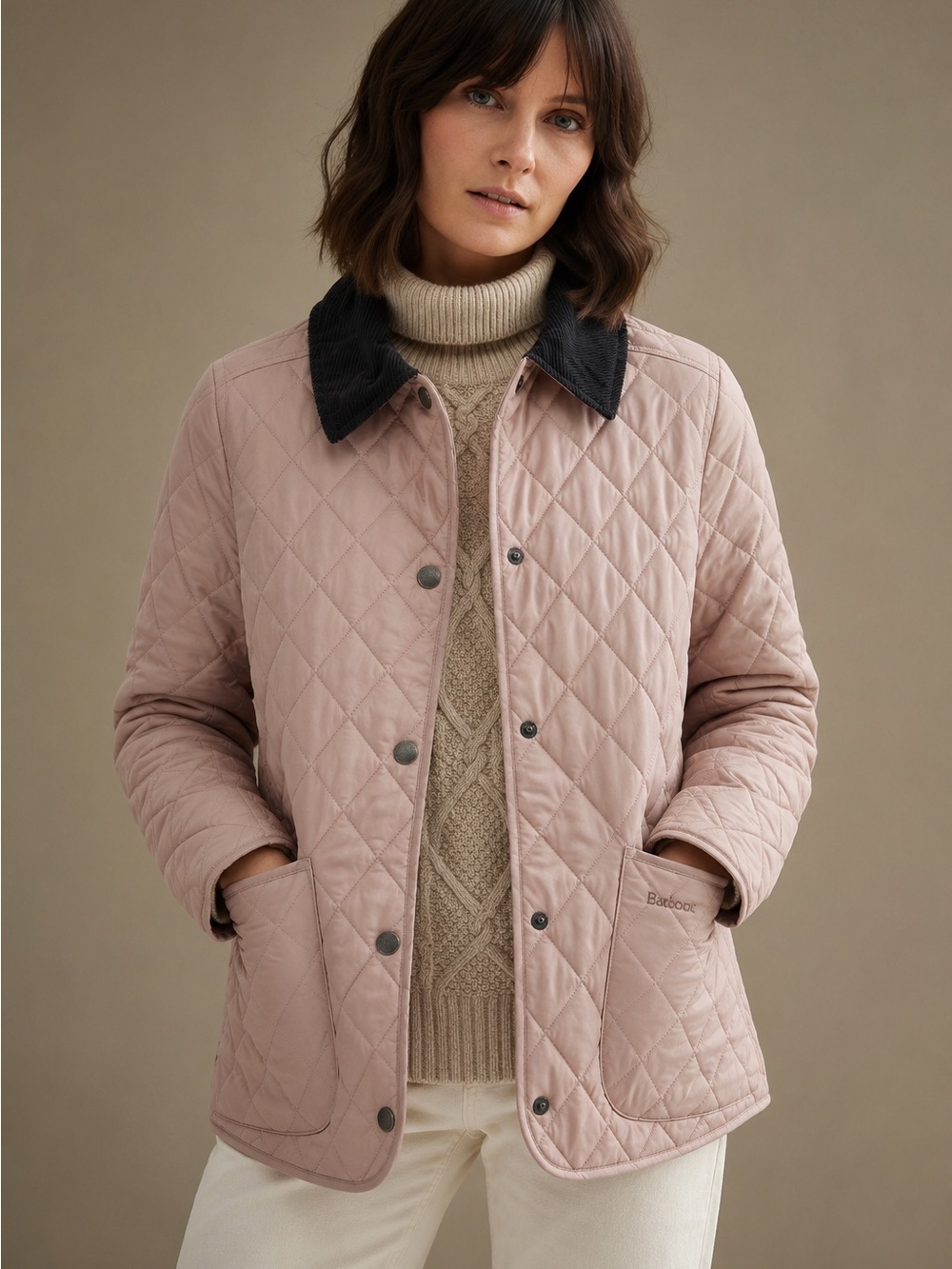 Barbour Annadale Quilted Jacket Gardenia Pink Corduroy Collar | US 14